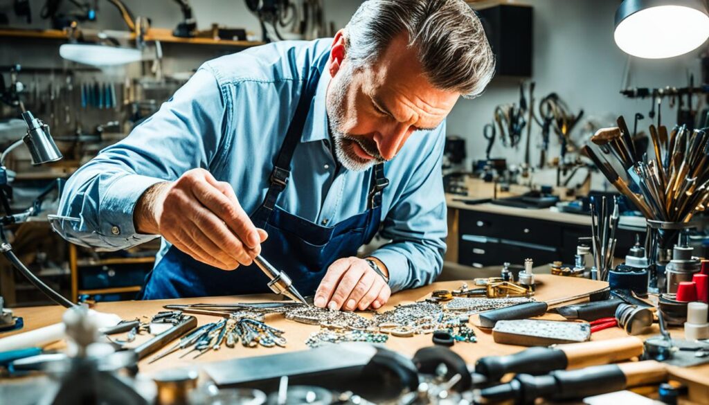 Juwelier bei der Schmuckfertigung