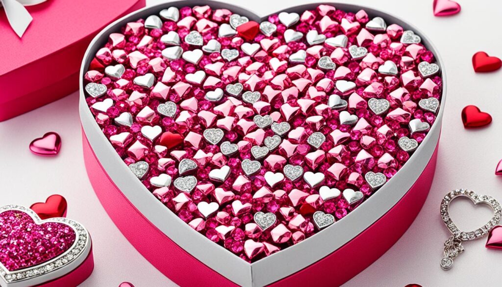 Valentinstagschmuck in einer herzförmigen Box
